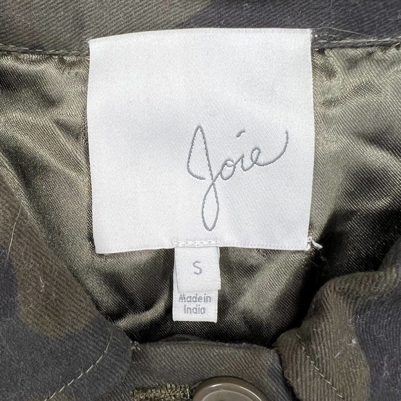Joie Samia Camo Fatigue Ruffle Hem Peplum ¾ Sleeves Button Up Cargo Jacket Sz S - Picture 8 of 11